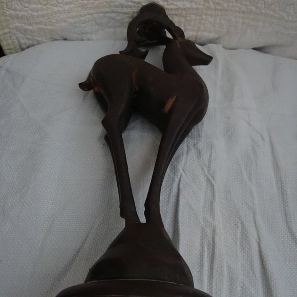 Christmas Giftcraft Inc Wooden Reindeer Candle Holders Statue Dark Solid Wood - Picture 5 of 5